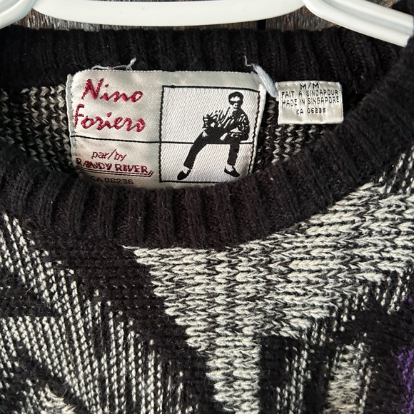 Men's Vintage Sweater Black, Purple & Aqua - Size Medium - Picture 3 of 4